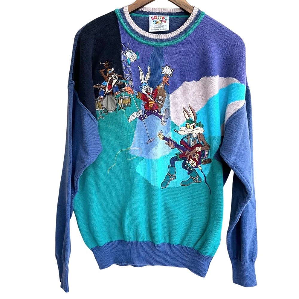 Vintage Looney Tunes Limited Edition Sweater Bugs Bunny Wile E Coyote Band L